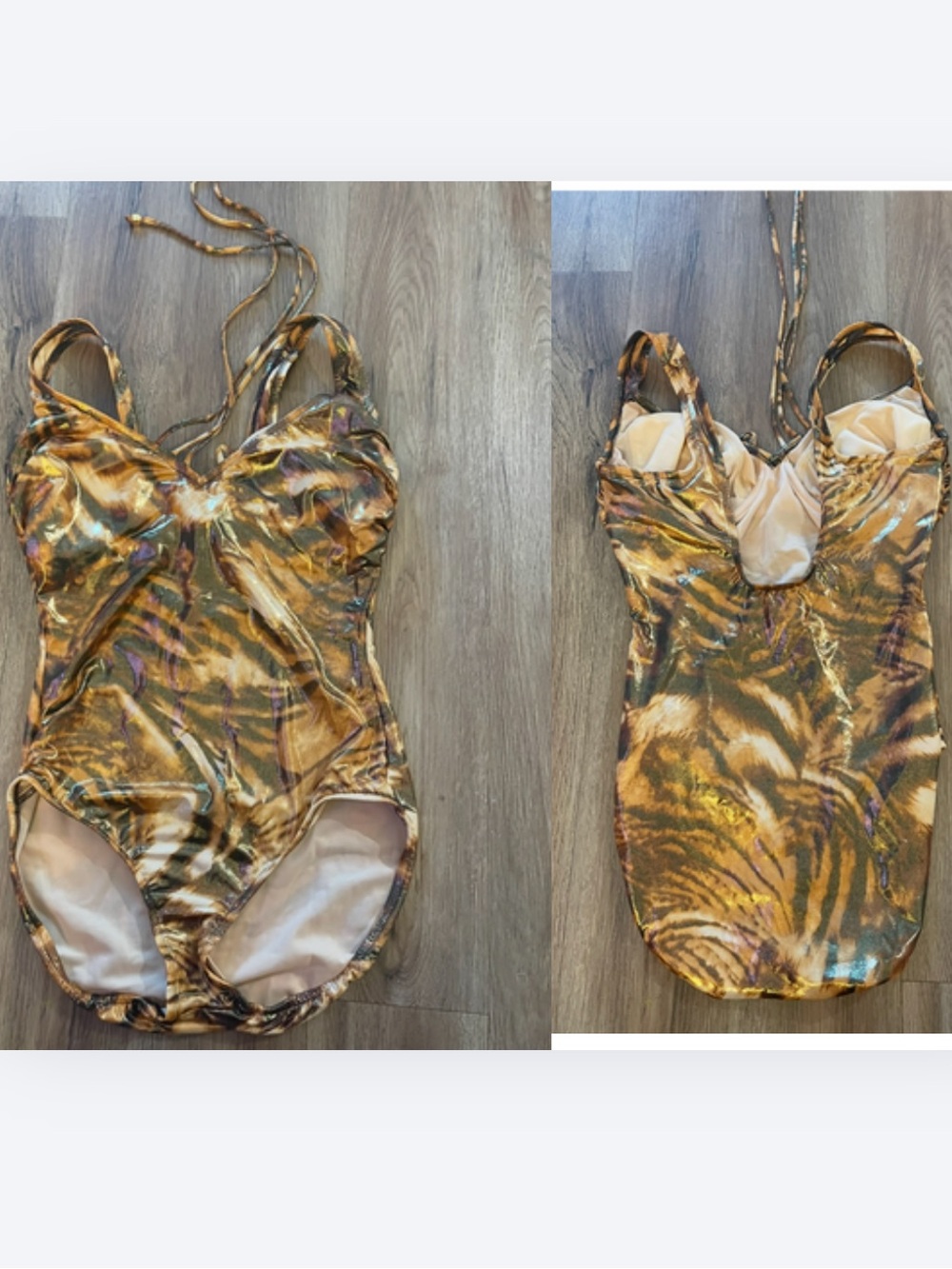 vintage Carol Wior Slimsuit one-piece bathing suit. Gold
